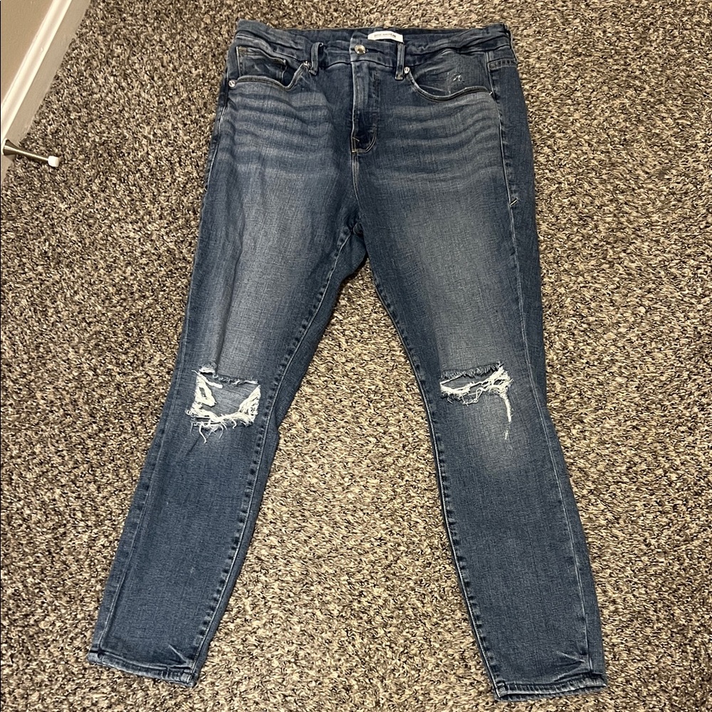 Good American Dark Blue Distressed Skinny Jeans